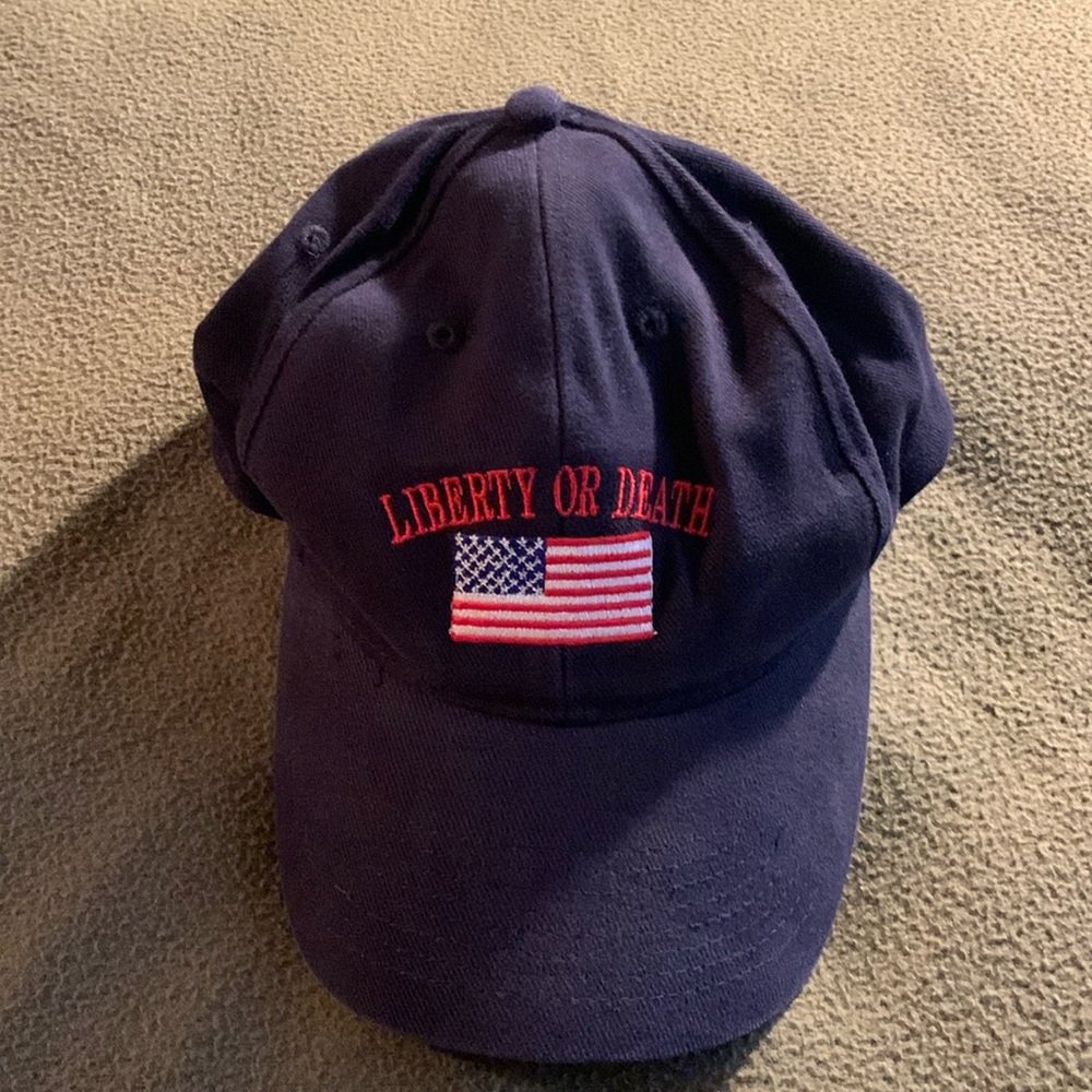 Otto navy hat w/ embroidered Liberty or death & American flag. OSFM